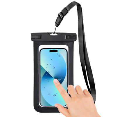 Vodotesné púzdro na mobil 8&quot čierne + pútko SPRINGOS CS0075