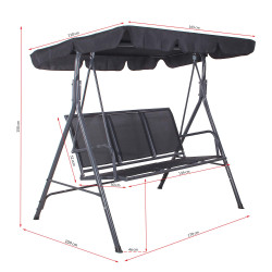 Záhradná hojdačka SPRINGOS PALERMO 3-miestna, čierna