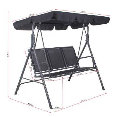 Záhradná hojdačka SPRINGOS PALERMO 3-miestna, čierna