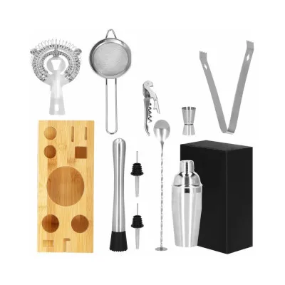 Barmanská sada s dreveným stojanom 11 dielov, nerezová SPRINGOS MEEHAN