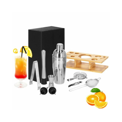 Barmanská sada s dreveným stojanom 11 dielov, nerezová SPRINGOS MEEHAN