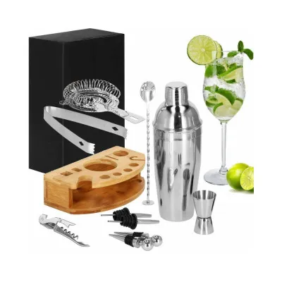 Barmanská sada s dreveným stojanom 12 dielov, nerezová SPRINGOS MARRERO