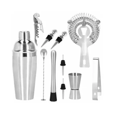 Barmanská sada s dreveným stojanom 12 dielov, nerezová SPRINGOS MARRERO