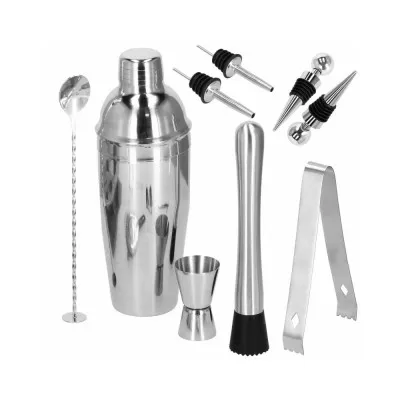 Barmanská sada s dreveným stojanom 12 dielov, nerezová SPRINGOS MARRERO