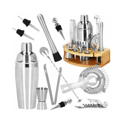 Barmanská sada s dreveným stojanom 12 dielov, nerezová SPRINGOS MARRERO