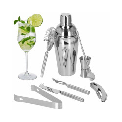 Barmanská sada s dreveným stojanom 9 dielov, nerezová SPRINGOS MARTINI