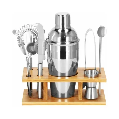 Barmanská sada s dreveným stojanom 9 dielov, nerezová SPRINGOS MARTINI