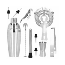 Barmanská sada s dreveným stojanom 12 dielov, nerezová SPRINGOS SUPERIOR