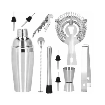 Barmanská sada s dreveným stojanom 12 dielov, nerezová SPRINGOS SUPERIOR