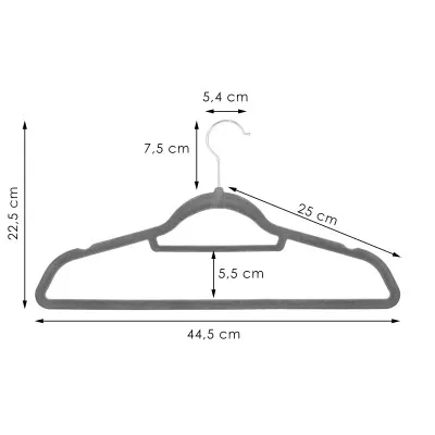 Velúrové ramienka 44,5 cm, šedá, 20ks SPRINGOS HG0061