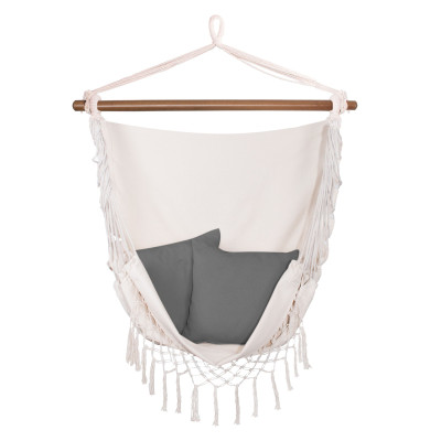 Závesné hojdacie kreslo 130x100 cm, šedo-biele SPRINGOS BORGO II