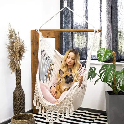 Závesné hojdacie kreslo 130x100 cm, šedo-biele SPRINGOS BORGO II