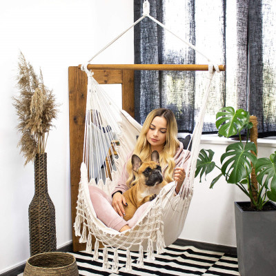 Závesné hojdacie kreslo 130x100 cm, šedo-biele SPRINGOS BORGO II