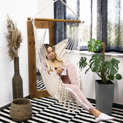 Závesné hojdacie kreslo 130x100 cm, šedo-biele SPRINGOS BORGO II