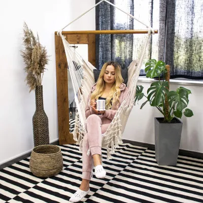 Závesné hojdacie kreslo 130x100 cm, šedo-biele SPRINGOS BORGO II