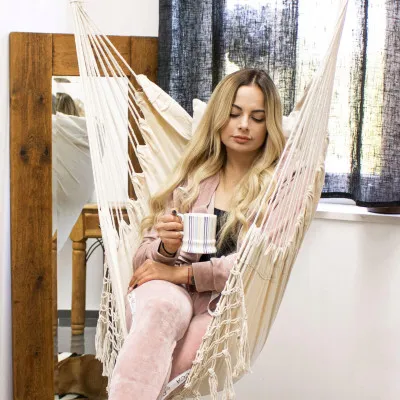 Závesné hojdacie kreslo 130x100 cm, biele SPRINGOS BORGO II