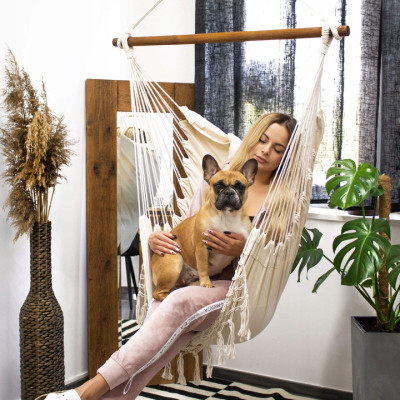 Závesné hojdacie kreslo 130x100 cm, biele SPRINGOS BORGO II