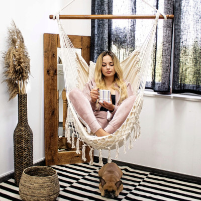 Závesné hojdacie kreslo 130x100 cm, biele SPRINGOS BORGO II