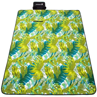 Pikniková deka 200x200 cm, zelená s listami SPRINGOS PM041