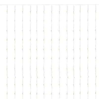 LED svetelný záves - 3x3m, 300LED, 8 funkcií, ovládač, 3xAA, IP44, teplá biela