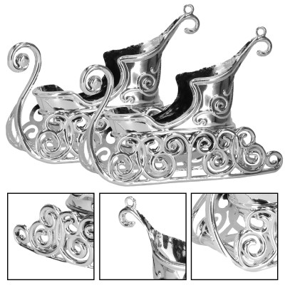 Vianočné ozdoby - Sánky, strieborné, sada 2ks