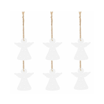 Vianočné drevené ozdoby - anjelik, súprava 6ks