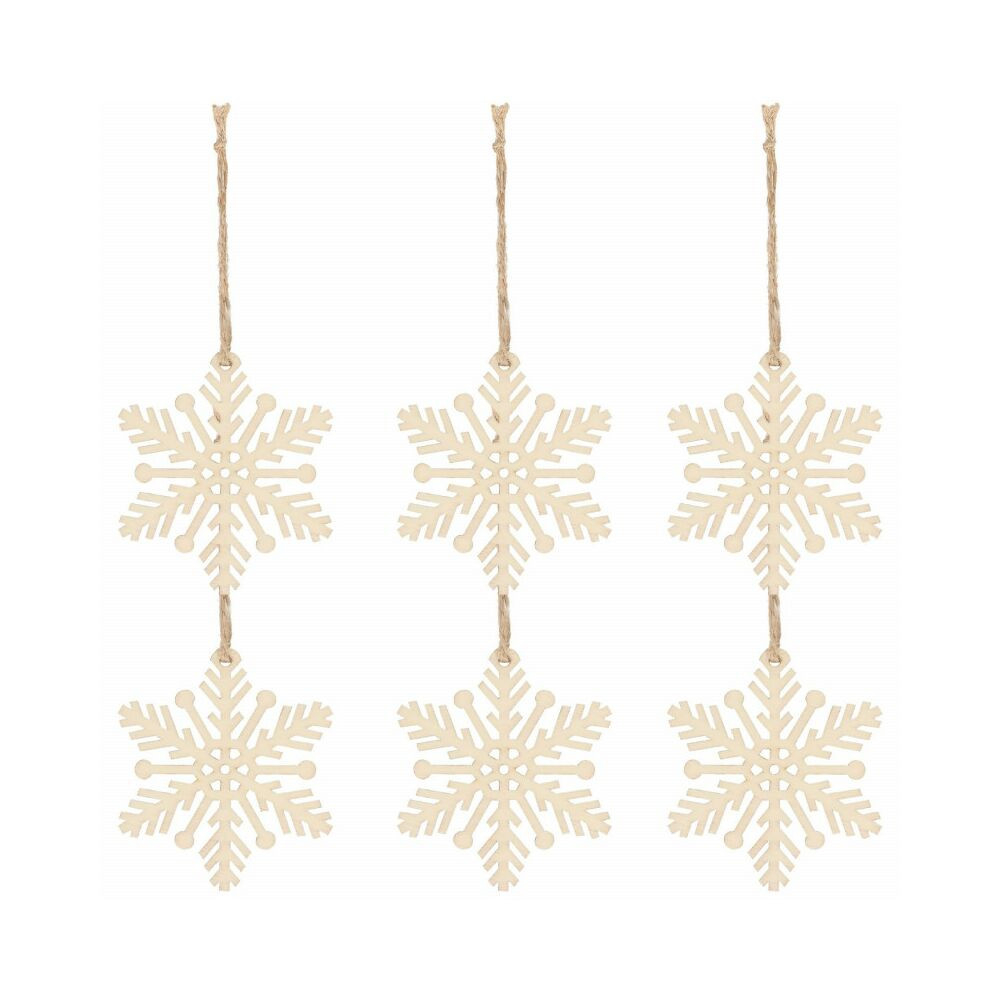 Vianočné drevené ozdoby - snehová vločka, súprava 6ks