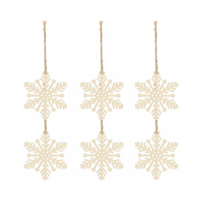 Vianočné drevené ozdoby - snehová vločka, súprava 6ks