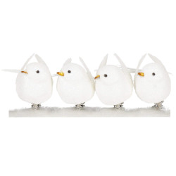 Vianočné ozdoby - Vtáčiky, bieli, súprava 4ks