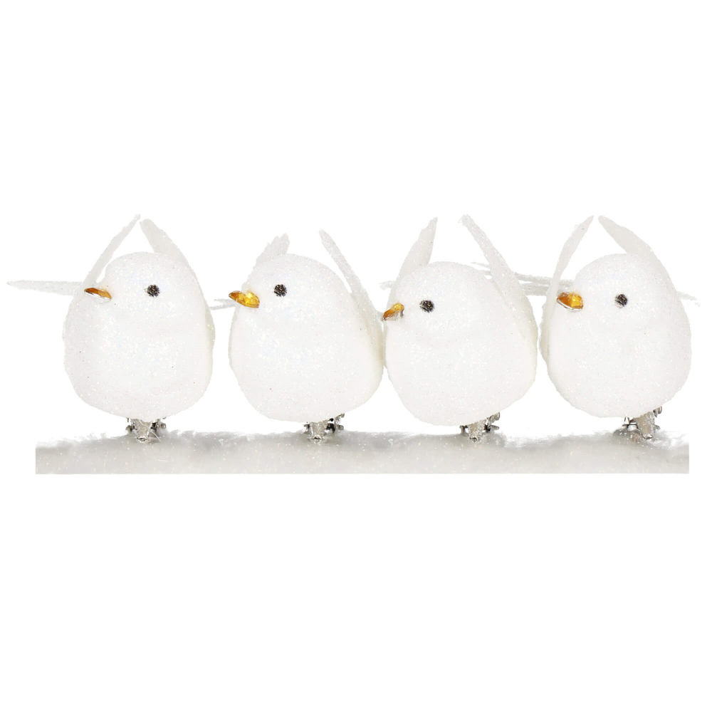 Vianočné ozdoby - Vtáčiky, bieli, súprava 4ks
