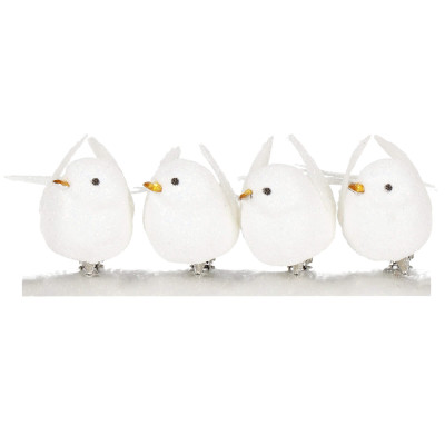 Vianočné ozdoby - Vtáčiky, bieli, súprava 4ks