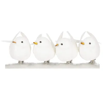 Vianočné ozdoby - Vtáčiky, bieli, súprava 4ks