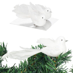 Vianočné ozdoby - Vtáčiky, bieli, súprava 2ks