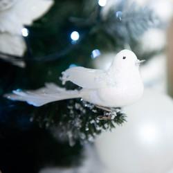 Vianočné ozdoby - Vtáčiky, bieli, súprava 2ks