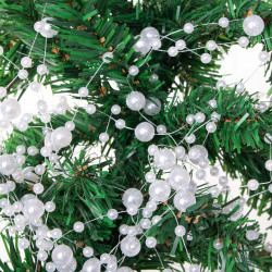 Vianočné Girlanda s malými perlami - 5m, biela