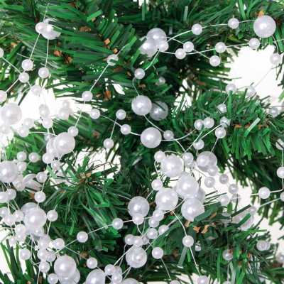 Vianočné Girlanda s malými perlami - 5m, biela