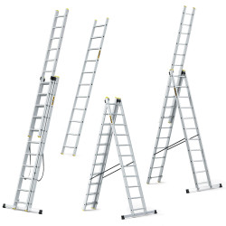 Hliníkový rebrík 3x11 priečok trojdielny DRABEST DW3-11 HOME