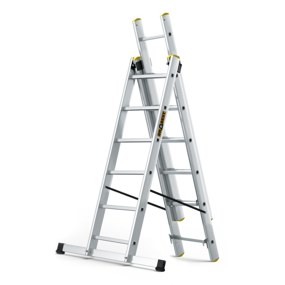 Hliníkový rebrík 3x6 priečok trojdielny DRABEST DW3-6 PRO