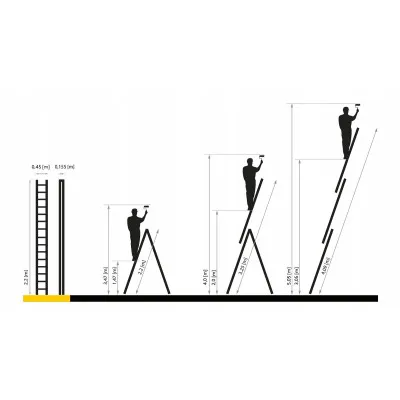 Hliníkový rebrík 3x8 priečok trojdielny DRABEST DW3-8 PRO