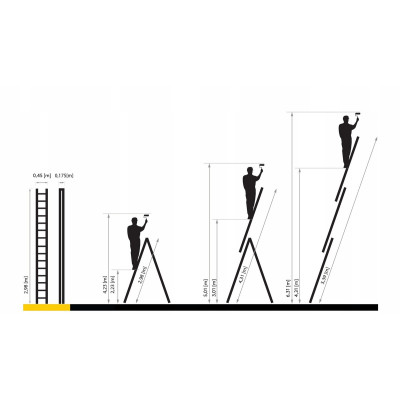 Hliníkový rebrík 3x11 priečok trojdielny DRABEST DW3-11 PRO