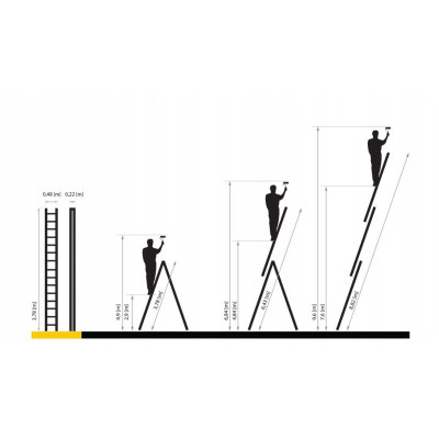 Hliníkový rebrík 3x14 priečok trojdielny DRABEST DW3-14 PRO