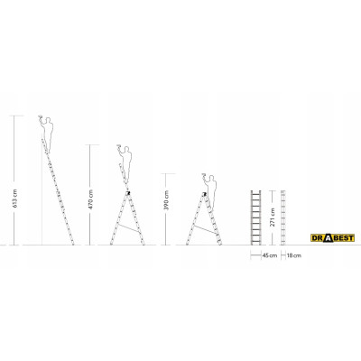 Hliníkový rebrík 3x9 priečok trojdielny DRABEST DW3-9 MAX
