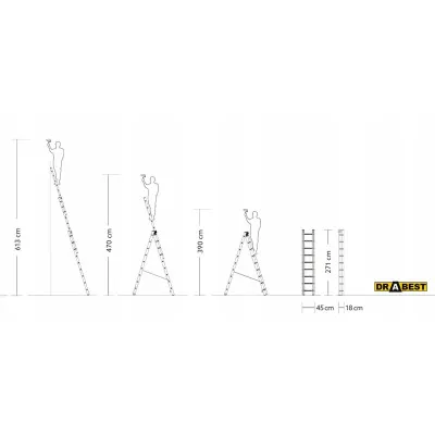 Hliníkový rebrík 3x9 priečok trojdielny DRABEST DW3-9 MAX