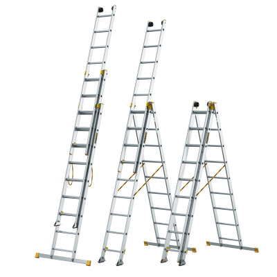 Hliníkový rebrík 3x9 priečok trojdielny DRABEST DW3-9 MAX