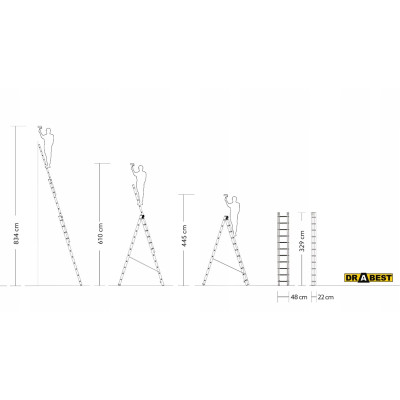 Hliníkový rebrík 3x11 priečok trojdielny DRABEST DW3-11 MAX