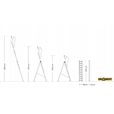 Hliníkový rebrík 3x11 priečok trojdielny DRABEST DW3-11 MAX
