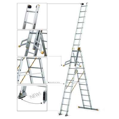 Hliníkový rebrík 3x11 priečok trojdielny DRABEST DW3-11 MAX