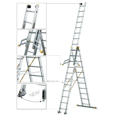 Hliníkový rebrík 3x11 priečok trojdielny DRABEST DW3-11 MAX