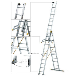 Hliníkový rebrík 3x13 priečok trojdielny DRABEST DW3-13 MAX