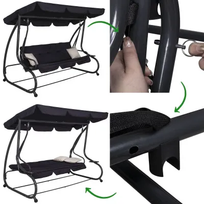 Záhradná hojdačka 4-miestna, čierna SPRINGOS FLORIDA